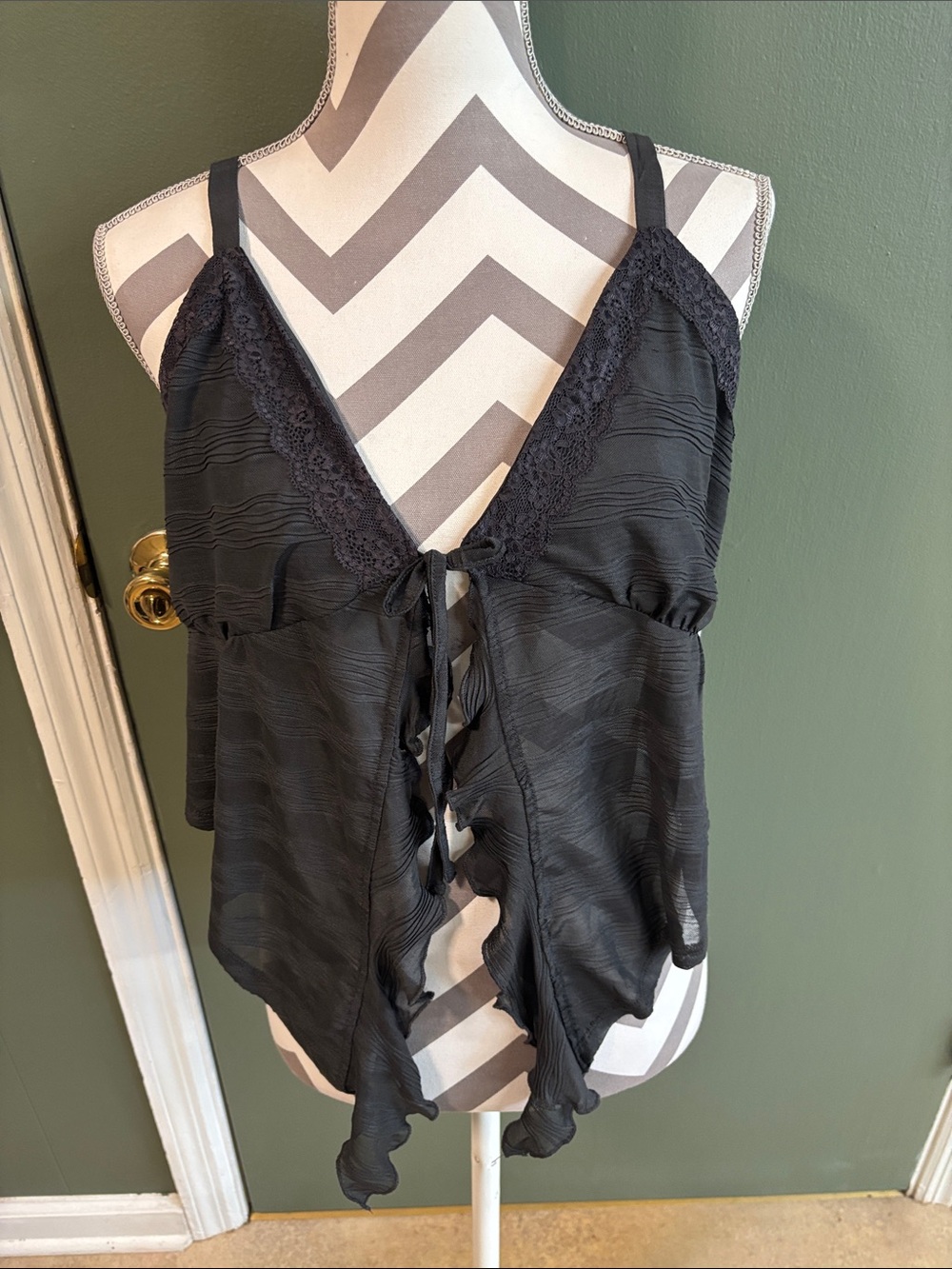 Black Lace-Trim Tie-Front Camisole